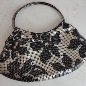 Whiting And Davis Black Mesh Evening Bag Floral Pattern
